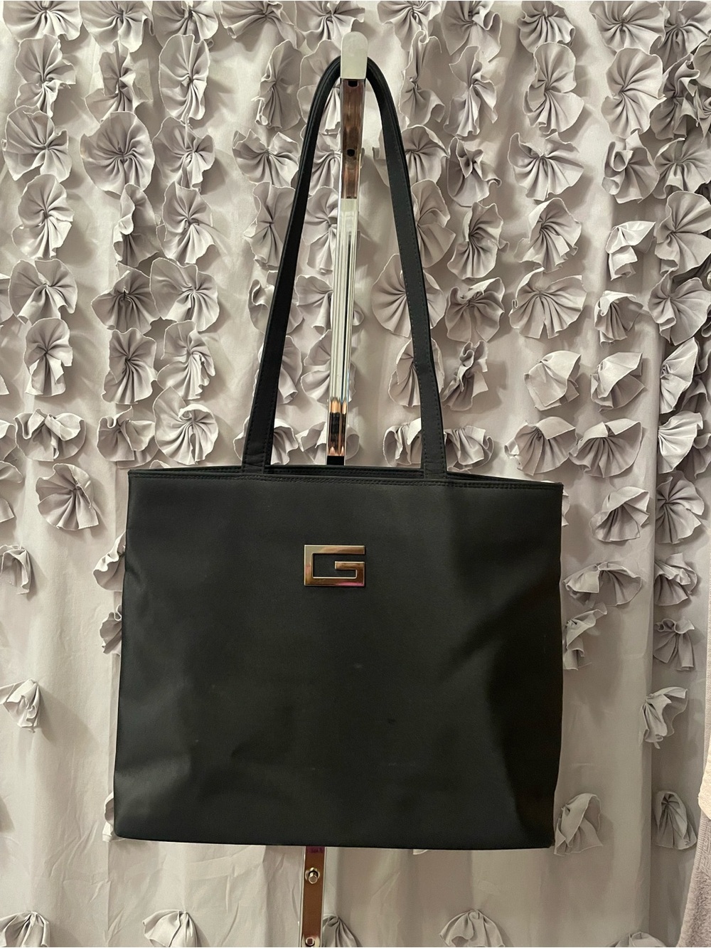Guess Black Nylon Tote Bag Large Shoulder Purse Multi Pocket